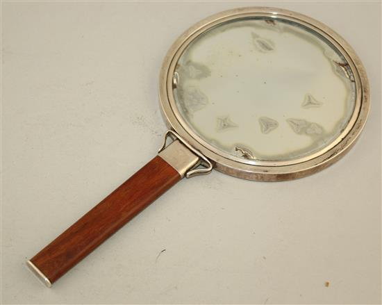 A Georg Jensen rosewood and silver mounted hand mirror, 9.5in.